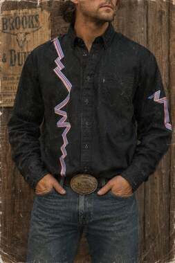 Vintage Brooks & Dunn 17.5 36 Western Shirt Made USA Black Country Cowboy